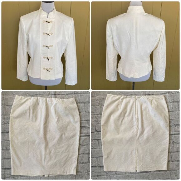 Antonio Melani women 12 two piece stripe jacket and skirt suit set white - Picture 1 of 16